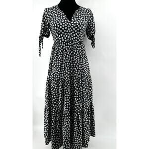 Madewell Floral Short Sleeve Midi Dress Size XXS Black White Tiered Garden Party